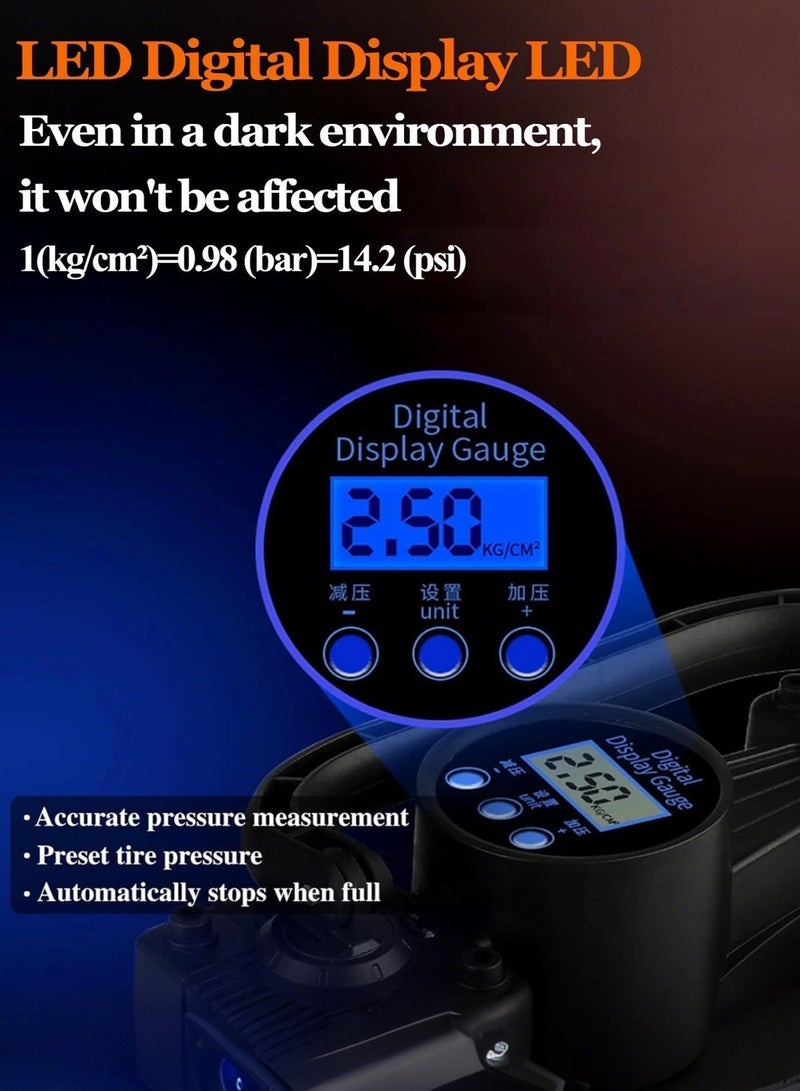 Keysweet Dual Cylinder 150PSI Portable Air Compressor - 12V DC Car Tire Inflator with Digital Pressure Gauge, LED Light & Tire Repair Kit. Electric Air Pump for Cars, Motorcycles, Bikes, Sports Balls. Includes Carry Case - Ideal Travel Gift for Family - Image 5
